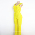 Fashion Evening Wide Leg Yellow Floral Sexy Club Zipper One Piece Jumpsuit Women